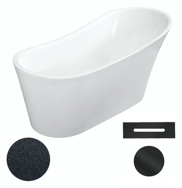 Besco Akrylátová volně stojící vana Calima Glam G 170x74 Barva: Bílá/grafit, Rozměry (cm): 170x74, Typ a barva výpustě: Click-Clack s přepadem, zlatá