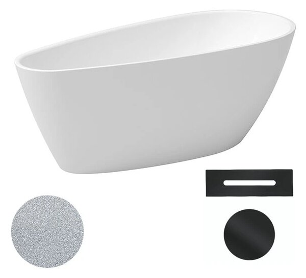 Besco Akrylátová volně stojící vana Goya A-line Glam S 160x73 (170x80) Barva: Bílá/stříbrná, Rozměry (cm): 170x80, Typ a barva výpustě: Click-Clack s přepadem, zlatá