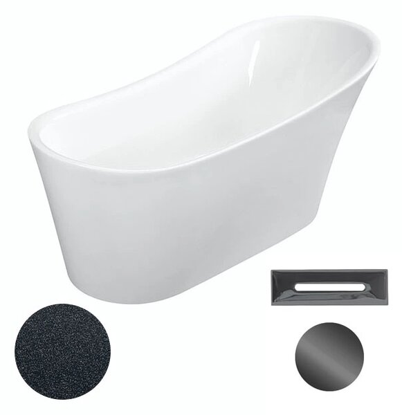 Besco Akrylátová volně stojící vana Calima Glam G 170x74 Barva: Bílá/grafit, Rozměry (cm): 170x74, Typ a barva výpustě: Click-Clack s přepadem, zlatá