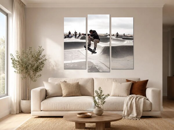 Skateboardista ve skateparku – Třídílný obraz B, 120 × 80 cm