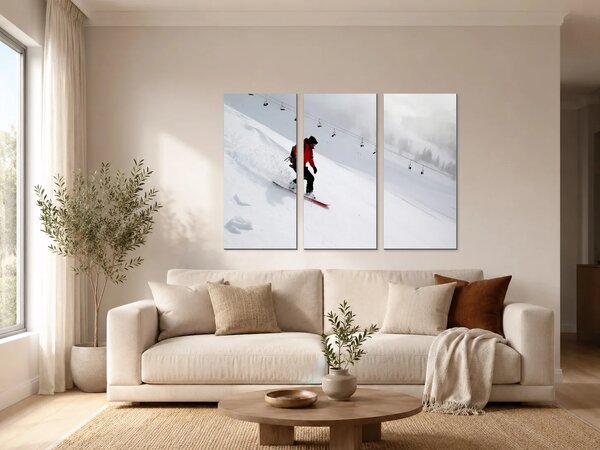 Snowboardista na zasněženém svahu – Třídílný obraz A, 90 × 60 cm