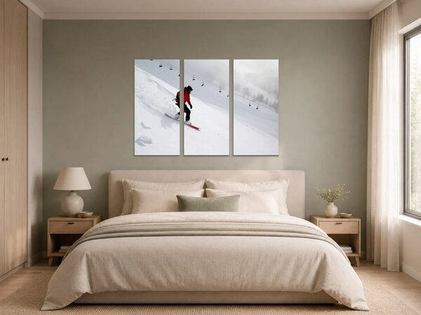 Snowboardista na zasněženém svahu – Třídílný obraz A, 90 × 60 cm
