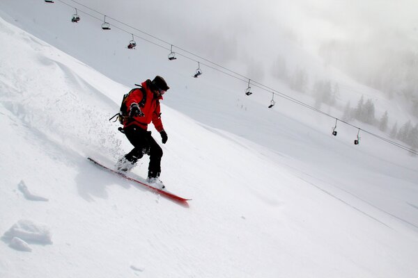 Snowboardista na zasněženém svahu – Třídílný obraz C, 150 × 100 cm