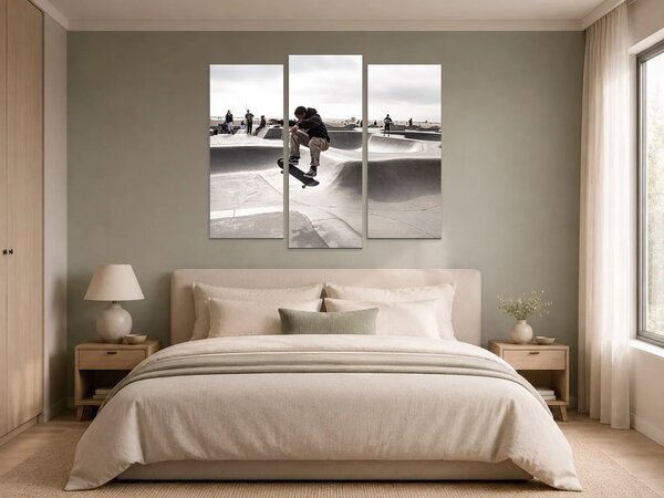 Skateboardista ve skateparku – Třídílný obraz B, 120 × 80 cm