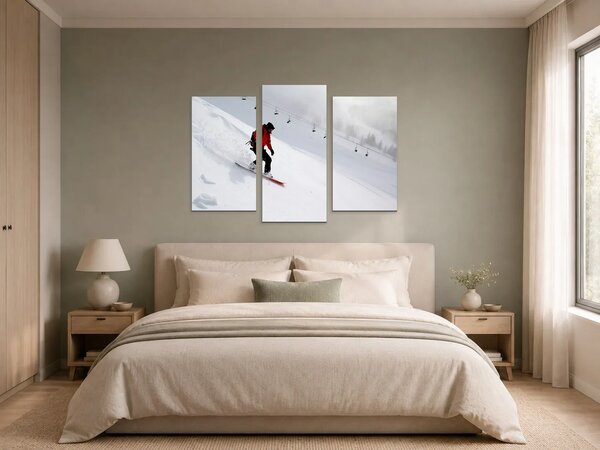 Snowboardista na zasněženém svahu – Třídílný obraz B, 90 × 60 cm