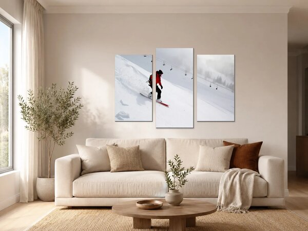 Snowboardista na zasněženém svahu – Třídílný obraz B, 90 × 60 cm