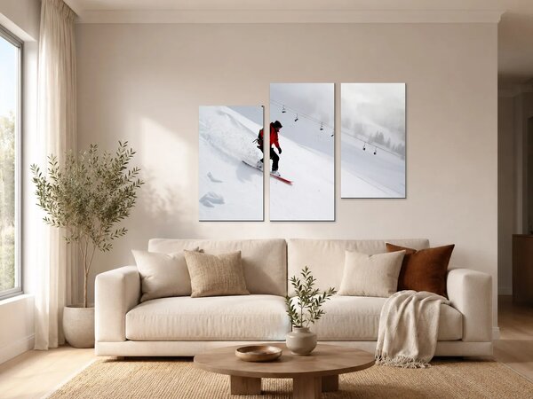Snowboardista na zasněženém svahu – Třídílný obraz C, 90 × 60 cm