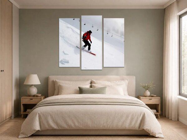 Snowboardista na zasněženém svahu – Třídílný obraz B, 120 × 100 cm