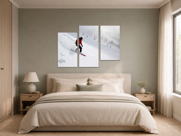 Snowboardista na zasněženém svahu – Třídílný obraz C, 90 × 60 cm