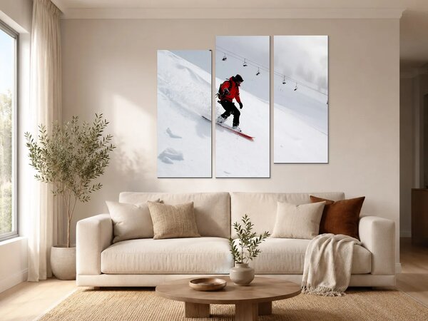 Snowboardista na zasněženém svahu – Třídílný obraz C, 150 × 100 cm
