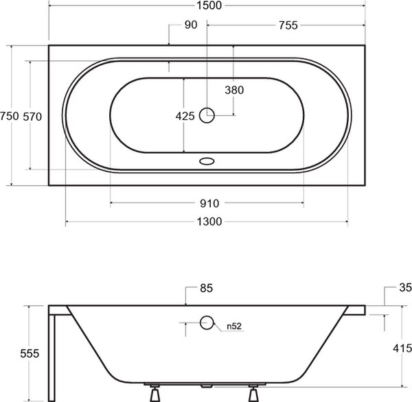 Besco Vitae obdélníková vana 150x75 cm bílá #WAV-150-PK