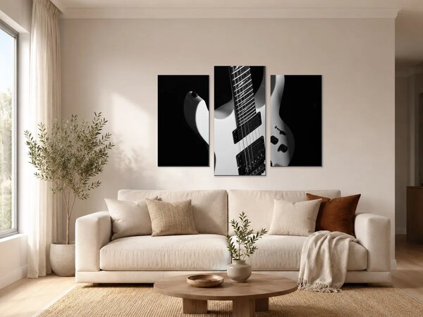 Černobílá elektrická kytara – Třídílný obraz B, 90 × 60 cm