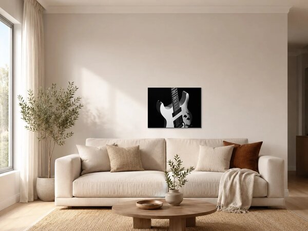 Černobílá elektrická kytara – Jednodílný obraz, 60 × 40 cm