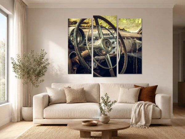 Volant opuštěného veteránu – Třídílný obraz B, 120 × 100 cm