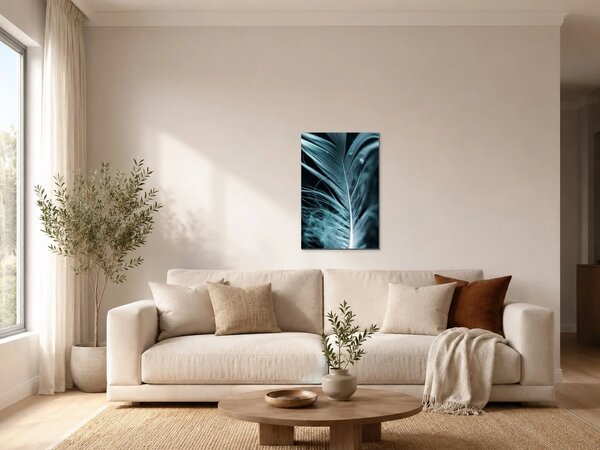 Tyrkysové peří v detailu – Jednodílný obraz, 50 × 70 cm