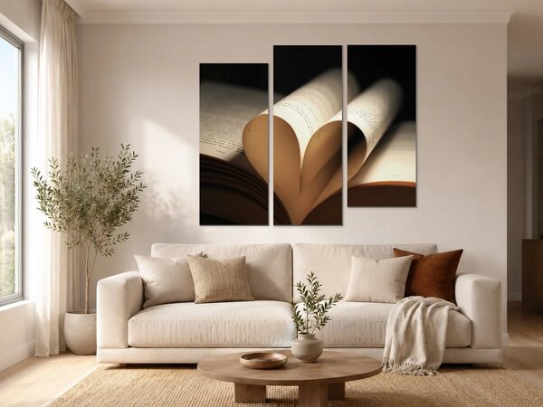 Srdce z otevřené knihy – Třídílný obraz C, 120 × 100 cm