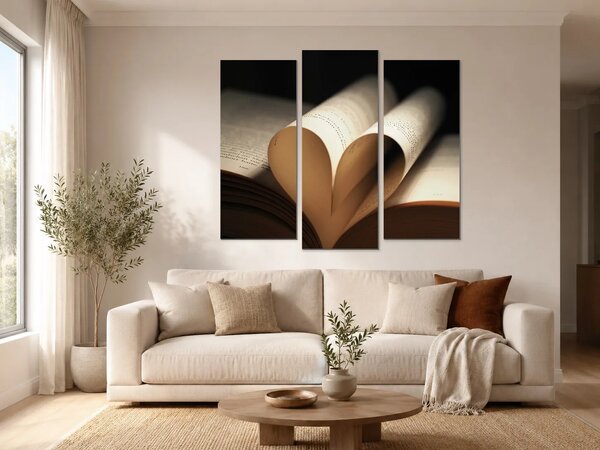 Srdce z otevřené knihy – Třídílný obraz B, 120 × 100 cm