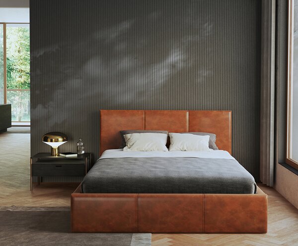 Čalouněná postel 140x200 cm VIP se zdvižným roštem HNĚDÁ