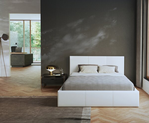 Čalouněná postel 140x200 cm VIP se zdvižným roštem BÍLÁ