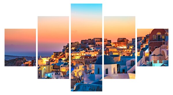 Obraz - Santorini při setmění (125x70 cm)
