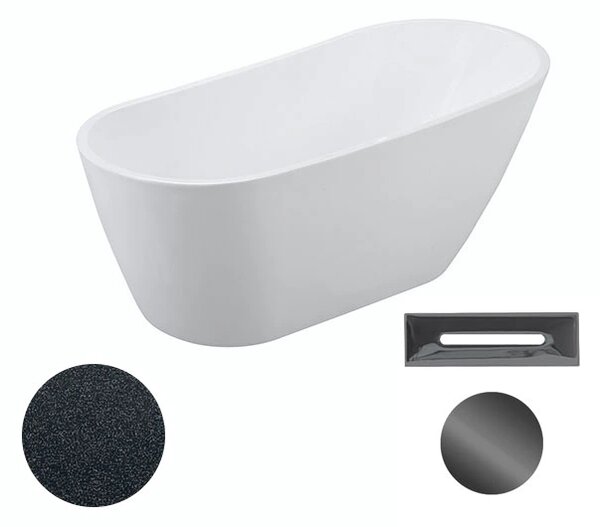 Besco Akrylátová volně stojící vana Melody Glam G 150x80 (170x80) Barva: Bílá/grafit, Rozměry (cm): 170x80, Typ a barva výpustě: Click-Clack s přepadem, bílá