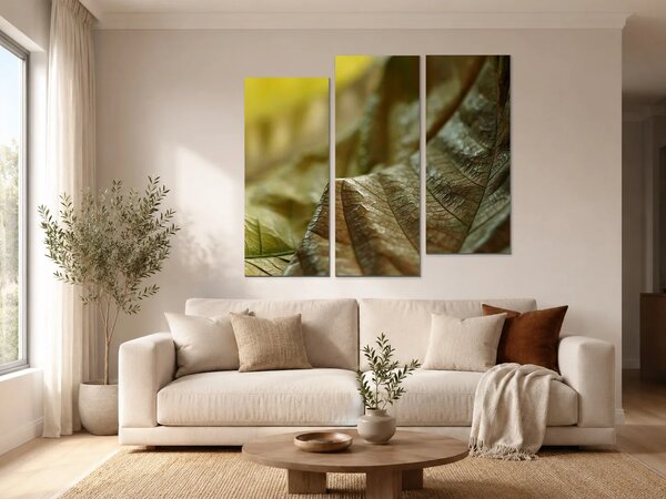 Detail sušených listů v zemitých tónech – Třídílný obraz C, 120 × 100 cm