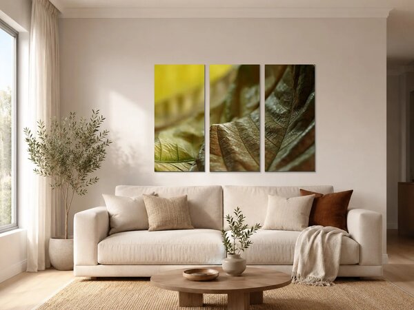 Detail sušených listů v zemitých tónech – Třídílný obraz A, 90 × 60 cm