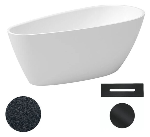Besco Akrylátová volně stojící vana Goya A-line Glam G 160x73 (170x80) Barva: Bílá/grafit, Rozměry (cm): 160x73, Typ a barva výpustě: Click-Clack s přepadem, černá