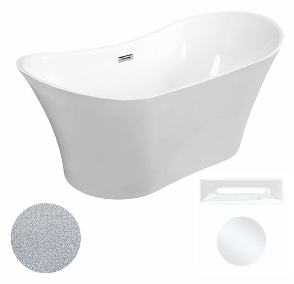 Besco Akrylátová volně stojící vana Amber Glam S 170x80 Barva: Bílá/stříbrná, Rozměry (cm): 170x80, Typ a barva výpustě: Click-Clack s přepadem, chrom