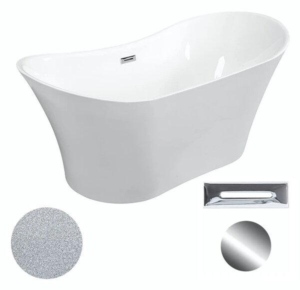 Besco Akrylátová volně stojící vana Amber Glam S 170x80 Barva: Bílá/stříbrná, Rozměry (cm): 170x80, Typ a barva výpustě: Click-Clack s přepadem, chrom