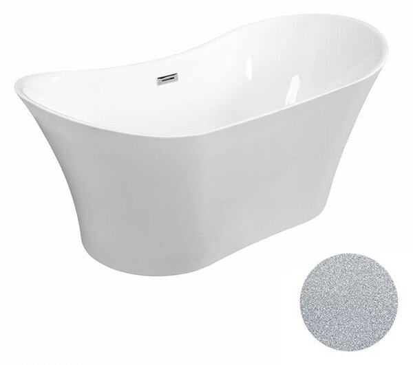 Besco Akrylátová volně stojící vana Amber Glam S 170x80 Barva: Bílá/stříbrná, Rozměry (cm): 170x80, Typ a barva výpustě: Click-Clack s přepadem, chrom