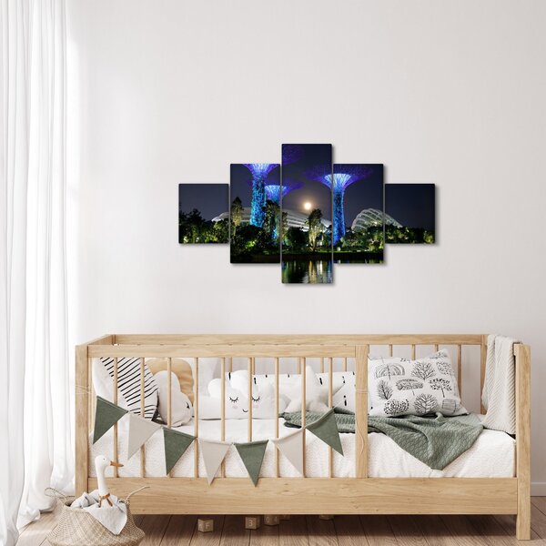 Obraz úplňku v Singapuských zahradách (125x70 cm)