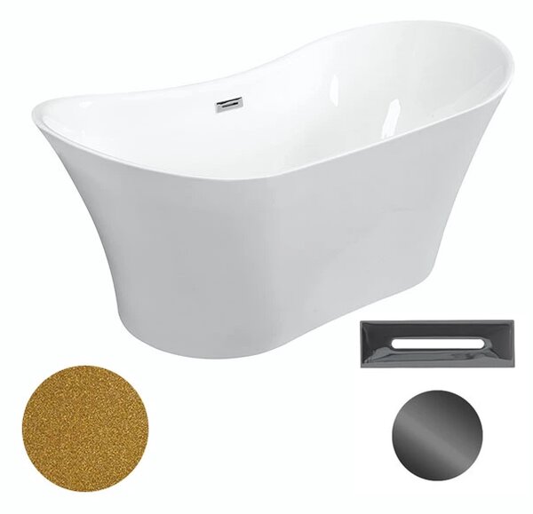 Besco Akrylátová volně stojící vana Amber Glam Z 170x80 Barva: Bílá/zlatá, Rozměry (cm): 170x80, Typ a barva výpustě: Click-Clack s přepadem, chrom