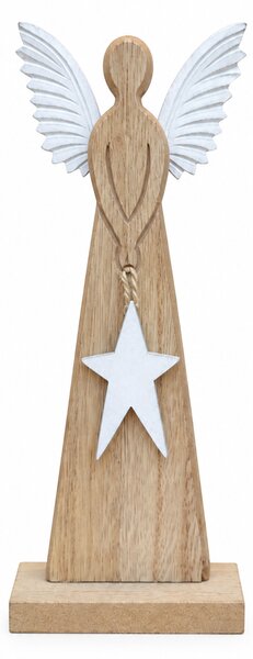 Dřevěný anděl s bílými křídly a hvězdou, 22 cm 2009239-1A