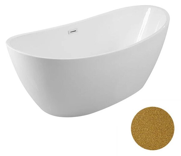 Besco Akrylátová volně stojící vana Ayla Glam Z 170x80 Barva: Bílá/zlatá, Rozměry (cm): 170x80, Typ a barva výpustě: Click-Clack s přepadem, zlatá