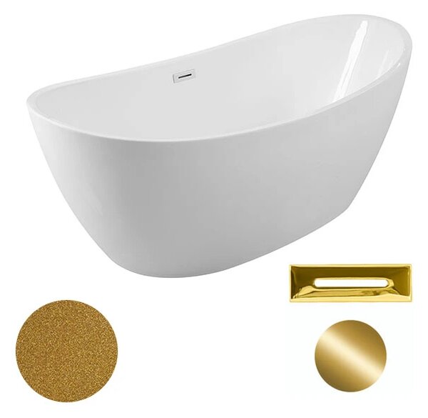 Besco Akrylátová volně stojící vana Ayla Glam Z 170x80 Barva: Bílá/zlatá, Rozměry (cm): 170x80, Typ a barva výpustě: Click-Clack s přepadem, zlatá