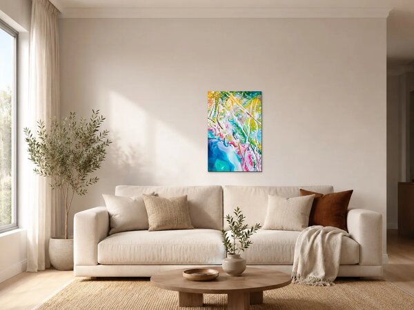 Abstraktní proudění tyrkysu a zlata – Jednodílný obraz, 30 × 40 cm