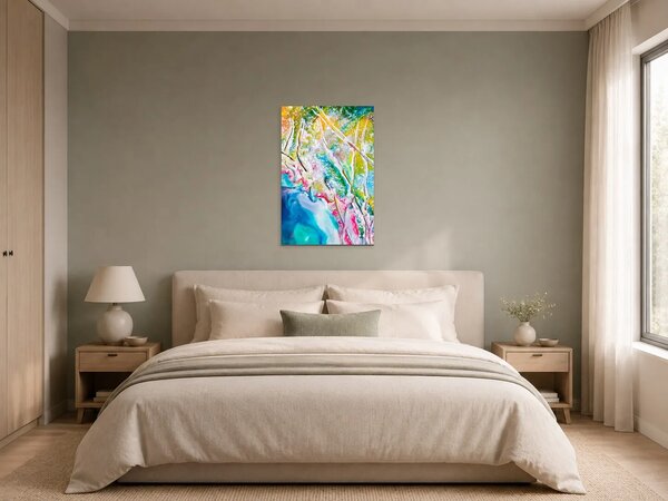 Abstraktní proudění tyrkysu a zlata – Jednodílný obraz, 30 × 40 cm