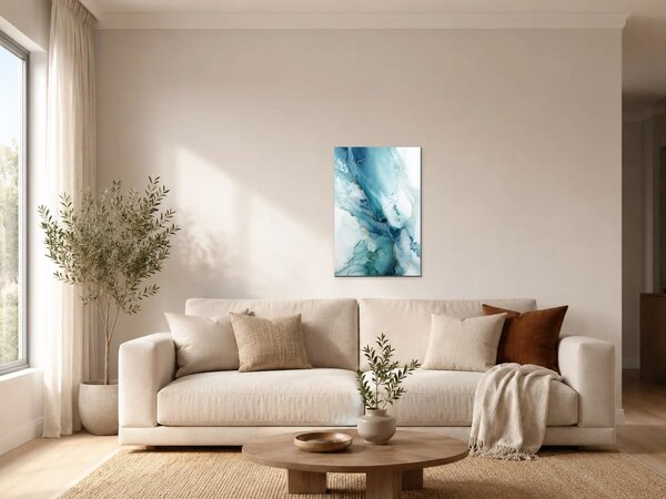 Tyrkysová abstrakce se zlatou žilou – Jednodílný obraz, 40 × 60 cm