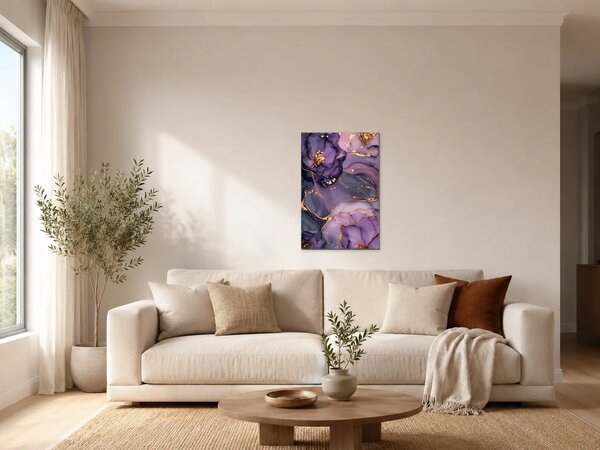 Fialová abstrakce se zlatými akcenty – Jednodílný obraz, 30 × 40 cm