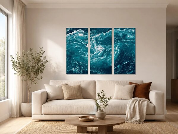 Tyrkysové mořské vlny – Třídílný obraz A, 90 × 60 cm