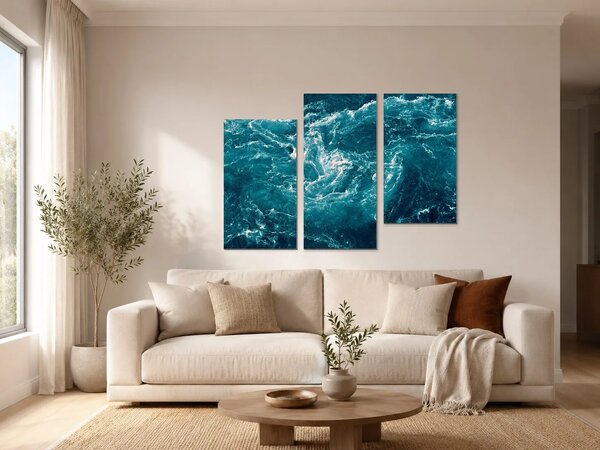 Tyrkysové mořské vlny – Třídílný obraz C, 90 × 60 cm