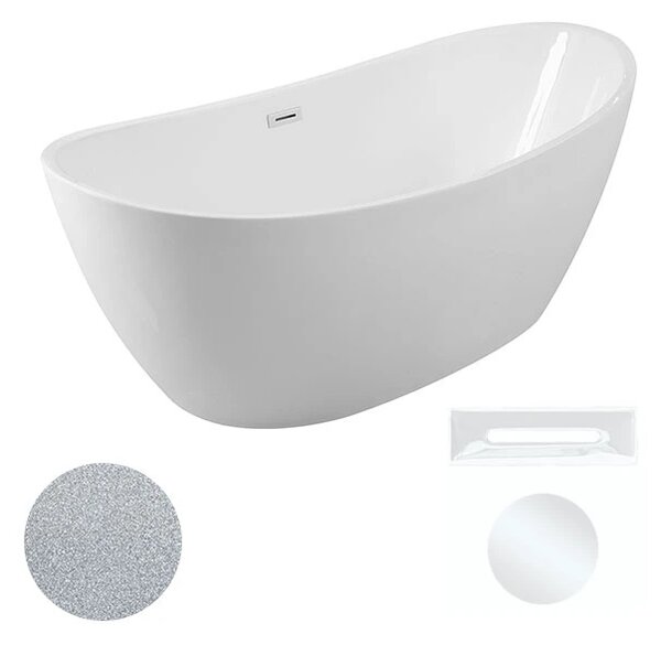 Besco Akrylátová volně stojící vana Ayla Glam S 170x80 Barva: Bílá/stříbrná, Rozměry (cm): 170x80, Typ a barva výpustě: Click-Clack s přepadem, grafit