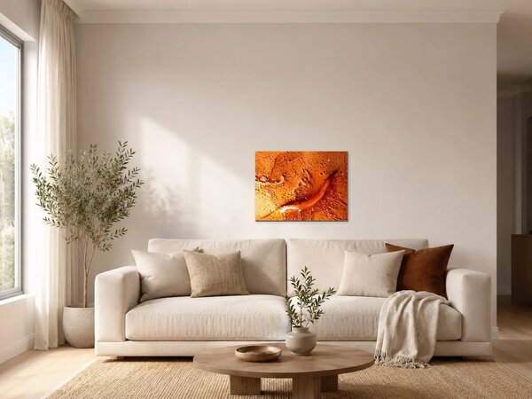 Jantarová abstrakce s kapkami – Jednodílný obraz, 40 × 30 cm