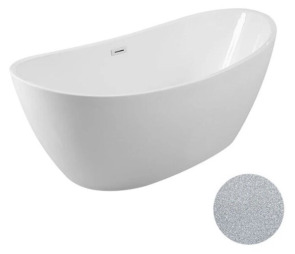 Besco Akrylátová volně stojící vana Ayla Glam S 170x80 Barva: Bílá/stříbrná, Rozměry (cm): 170x80, Typ a barva výpustě: Click-Clack s přepadem, grafit