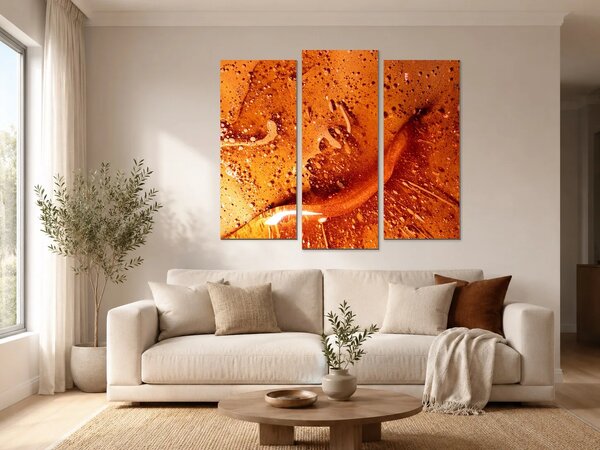Jantarová abstrakce s kapkami – Třídílný obraz B, 120 × 100 cm