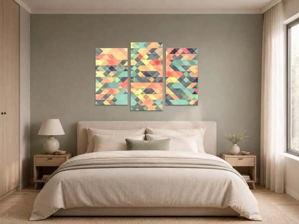 Pastelová geometrická mozaika – Třídílný obraz B, 90 × 60 cm