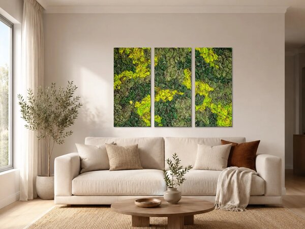 Struktura zeleného mechu – Třídílný obraz A, 90 × 60 cm