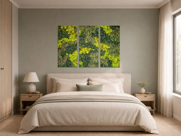 Struktura zeleného mechu – Třídílný obraz A, 90 × 60 cm