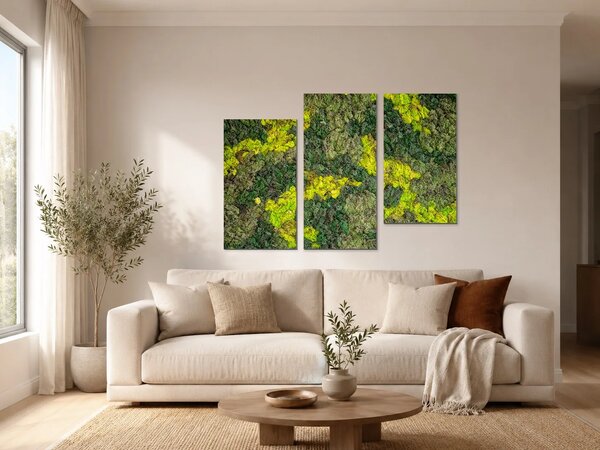 Struktura zeleného mechu – Třídílný obraz C, 90 × 60 cm